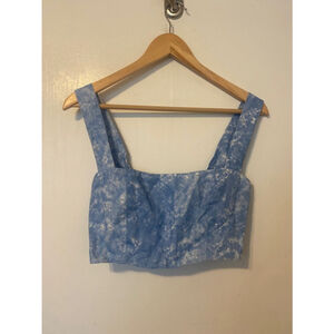 NWOT Reformation Blue and White Cloud 100 % Linen Square Neckline Blouse Sz 4